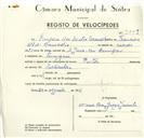 Registo de velocípede de marca Panther, com o nº 9229, em nome de Pompeu dos Santos Camacho, morador em Terrugem.