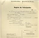 Registo de velocípede de marca Nacional, com o nº 394, em nome de Domingos Duarte Adrião, morador em Bolelas.