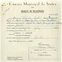 Registo de velocípede com o nº 5437, em nome de Manuel Pinto dos Santos, morador em Linhó.