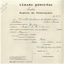 Registo de velocípede com o nº 4596, em nome de Timóteo Libanio dos Santos, morador em Belas.
