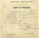 Registo de velocípede de marca Peugeot, com o nº 861, em nome de Joaquim Duarte Pimpão, morador em Barreira.