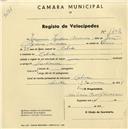 Registo de velocípede com o nº 1402, em nome de Joaquim Isidoro Marcos, morador em Cabrela.