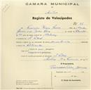 Registo de velocípede com o nº 95, em nome de Francisco Vieira Gomes, morador em S. Pedro de Sintra.