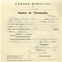 Registo de velocípede de marca Raio, com o nº 4024, em nome de Manuel Duarte Raio, morador em Sintra.