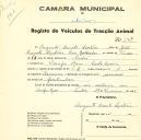 Registo de um veiculo de duas rodas tirado por um animal de espécie asinina destinado a transporte de mercadorias em nome de Augusto Duarte Matias, morador em Campo Raso.