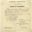 Registo de velocípede com o nº 1886, em nome de Paulo Almeida Roque Cabral, morador em Sintra.
