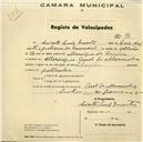 Registo de velocípede de marca Champion, com o nº 876, em nome de Aniceto Luís Duarte, morador em Albarraque.