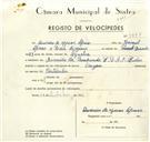 Registo de velocípede de marca Origan, com o nº 9384, em nome de Américo de Jesus Afonso, morador em Queluz.