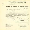 Registo de um veiculo de duas rodas tirado por um animal de espécie muar destinado a transporte de mercadorias em nome de Brás Jorge & Cª., sediada no Sabugo.