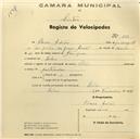 Registo de velocípede de marca Star, com o nº 598, em nome de Álvaro Adrião, morador em Belas.