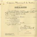Registo de velocípede de marca Helios, com o nº 5956, em nome de José Gil Teixeira Beltrão, morador em Sintra.