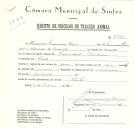 Registo de um veiculo de duas rodas tirado por um animal de espécie muar destinado a transporte de mercadorias em nome de Henrique Francisco Cosme, morador em Sintra.