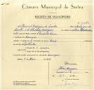 Registo de velocípede com o nº 10086, em nome de Manuel Rodrigues da Cunha, morador em Carenque.
