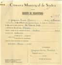 Registo de velocípede de marca Martano, com o nº 7766, em nome de Joaquim Dinis Francisco, morador em Casal da Charneca.