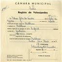 Registo de velocípede de marca Imperial, com o nº 4123, em nome de Edison Júlio da Fonseca, morador em Montelavar.