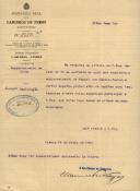 Ofício do Sub Diretor da Companhia Real dos Caminhos de Ferro Portugueses,  ao Administrador do Concelho de Sintra, requisitando o comparecimento de Manuel dos Santos, empregado  e Carlos Augusto, pintor, a fim de serem testemunhas.