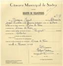 Registo de velocípede de marca Peugeot, com o nº 7571, em nome de Serafim Miguel, morador em Covas de Ferro.
