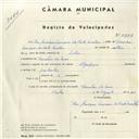 Registo de velocípede de marca Olympique, com o nº 4343, em nome de Rui Henriques Marques da Costa Monteiro, morador em Azenhas do Mar.