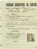 Registo de matricula de velocipedista em nome de Inácio Duarte Tirano, morador no Linhó, com o nº de inscrição 982.