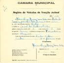 Registo de um veiculo de duas rodas tirado por dois animais de espécie bovina destinado a transporte de mercadorias em nome de Maria Luísa Morais Soares Cardoso, moradora no Casal do Outeiro, Linhó.