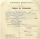 Registo de velocípede com o nº 3474, em nome de Feliciano Narciso Pardal, morador em Magoito.