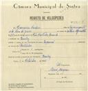 Registo de velocípede de marca Especial, com o nº 8258, em nome de Francisco Cardoso, morador em Queluz.