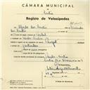 Registo de velocípede de marca Peugeot, com o nº 4053, em nome de Alberto dos Santos, morador em Paiões.