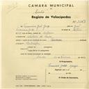 Registo de velocípede de marca Toman, com o nº 2859, em nome de Francisco João Jorge, morador em Atalaia de Baixo.