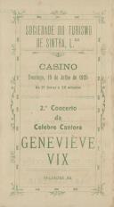 Programa de espetáculos com a participação da cantora Geneviève Vix.