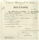 Registo de velocípede com o nº 5397, em nome de Timóteo Libanio dos Santos, morador em Belas.