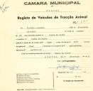 Registo de um veiculo de duas rodas tirado por dois animais de espécie muar destinado a transporte de mercadorias em nome de Vicente Salvador, morador no Casal da Serra.