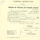 Registo de um veiculo de duas rodas tirado por um animal de espécie cavalar destinado a transporte de mercadorias em nome de Quirino Duarte Rebelo, morador na Várzea de Sintra.