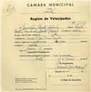 Registo de velocípede de marca Champion, com o nº 1397, em nome de Laurentina Barata Antunes, moradora em Vivenda S. José, Mem Martins.