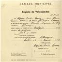 Registo de velocípede com o nº 3026, em nome de Alfredo Rocha Soares, morador em Albarraque