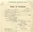 Registo de velocípede com o nº 3486, em nome de Domingos Maçã, morador em Barreiros.