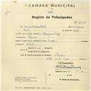 Registo de velocípede de marca Crown, com o nº 2506, em nome de Marcos Francisco Duarte, morador em Almornos.