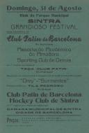Programa do Grandioso Festival para a Taça "Club Patin" com a despedida da equipa Club Patin de Barcelona e a Associação Académica da Amadora Sporting Clube de Oeiras no ringue Mário Costa Ferreira Lima do Parque Municipal Dr. Oliveira Salazar em 31 de agosto de 1947.