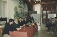 Rui Silva, presidente da Câmara Municipal de Sintra, e José Cardim Ribeiro na apresentação do projeto do Museu Arqueológico de São Miguel de Odrinhas na sala da Nau do Palácio Valenças.
