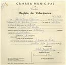 Registo de velocípede de marca Sterling, com o nº 3972, em nome de Abílio Jorge Catarino, morador em Ribeira de Sintra.