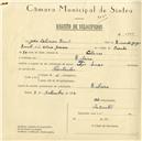 Registo de velocípede de marca Luxe, com o nº 5994, em nome de João Catarino Bento, morador em Ribeira de [Colares].