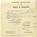 Registo de velocípede de marca Nacional, com o nº 3077, em nome de Heitor Alexandre, morador em Catribana.