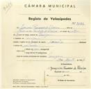 Registo de velocípede de marca Caravela, com o nº 3186, em nome de Joaquim Francisco de Oliveira, morador em Pernigem.