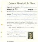 Registo de matricula de carroceiro em nome de António Vieira Peixoto, morador em Agualva Cacém (Quinta da Fidalga), com o nº de inscrição 2187.