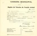 Registo de um veiculo de duas rodas tirado por dois animais de espécie muar destinado a transporte de mercadorias em nome de Manuel de Oliveira, morador no Sabugo.