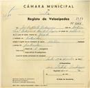 Registo de velocípede de marca Toman, com o nº 3317, em nome de José Vieira da Silva,, morador em Cacém.