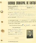 Registo de matricula de cocheiro profissional em nome de José António Joaquim, morador em Azenhas do Mar, com o nº de inscrição 889.