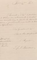 Carta de F. J. S. Mendonça, Regedor da Paróquia de Rio de Mouro, ao Administrador do Concelho de Sintra, informando que remete uma certidão de óbito e uma de enterramento do corrente mês e juntamente vai a quantia de cento e sessenta reis.