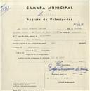 Registo de velocípede de marca Raio, com o nº 4416, em nome de Manuel Vicente Caetano, morador em Rio de Mouro.
