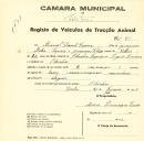 Registo de um veiculo de duas rodas tirado por um animal de espécie asinina destinado a transporte de mercadorias em nome de Manuel Duarte Sapina, morador em Odrinhas.