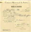 Registo de velocípede de marca Cicles Pombal, com o nº 6779, em nome de Alfredo Antunes Flor, morador em Rio de Mouro.